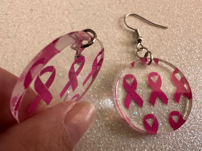 Pink Ribbon Earrings: Laser Cut Acrylic Awareness Ribbons, Activism, Good Cause, Breast Cancer, October, Boobs, Best Gifts for Her/Him/Them