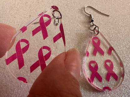 Pink Ribbon Earrings: Laser Cut Acrylic Awareness Ribbons, Activism, Good Cause, Breast Cancer, October, Boobs, Best Gifts for Her/Him/Them