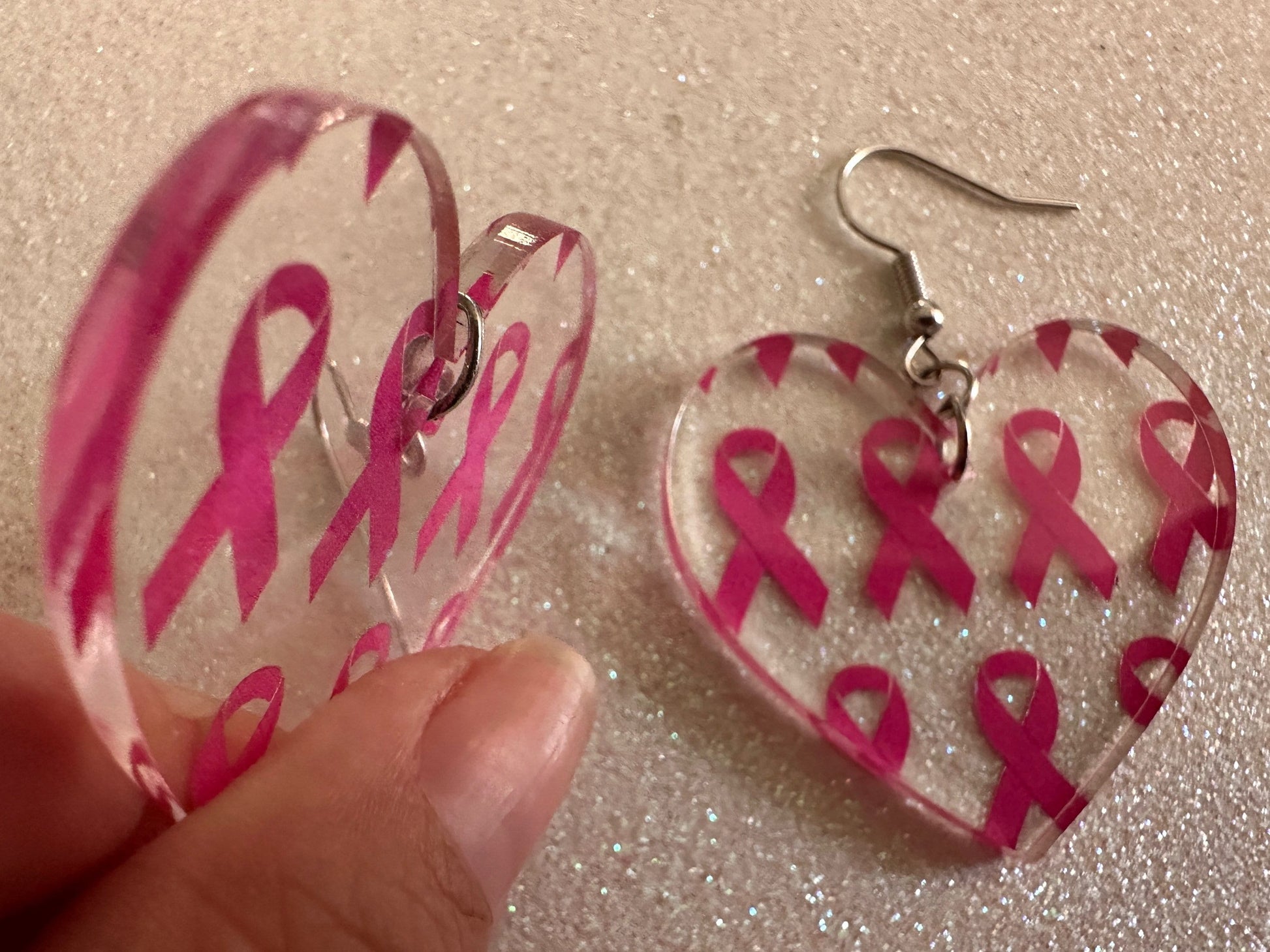 Pink Ribbon Earrings: Laser Cut Acrylic Awareness Ribbons, Activism, Good Cause, Breast Cancer, October, Boobs, Best Gifts for Her/Him/Them