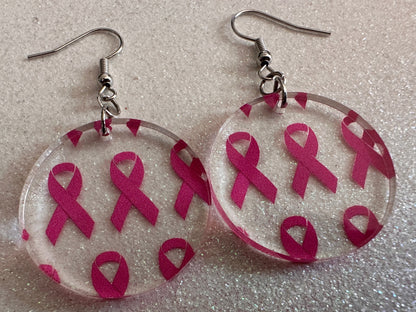 Pink Ribbon Earrings: Laser Cut Acrylic Awareness Ribbons, Activism, Good Cause, Breast Cancer, October, Boobs, Best Gifts for Her/Him/Them