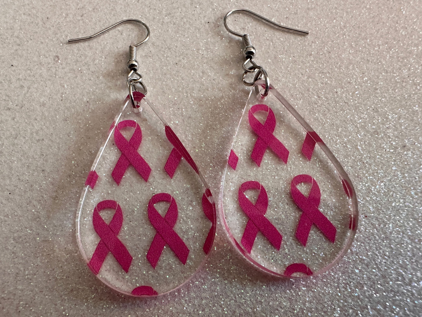 Pink Ribbon Earrings: Laser Cut Acrylic Awareness Ribbons, Activism, Good Cause, Breast Cancer, October, Boobs, Best Gifts for Her/Him/Them