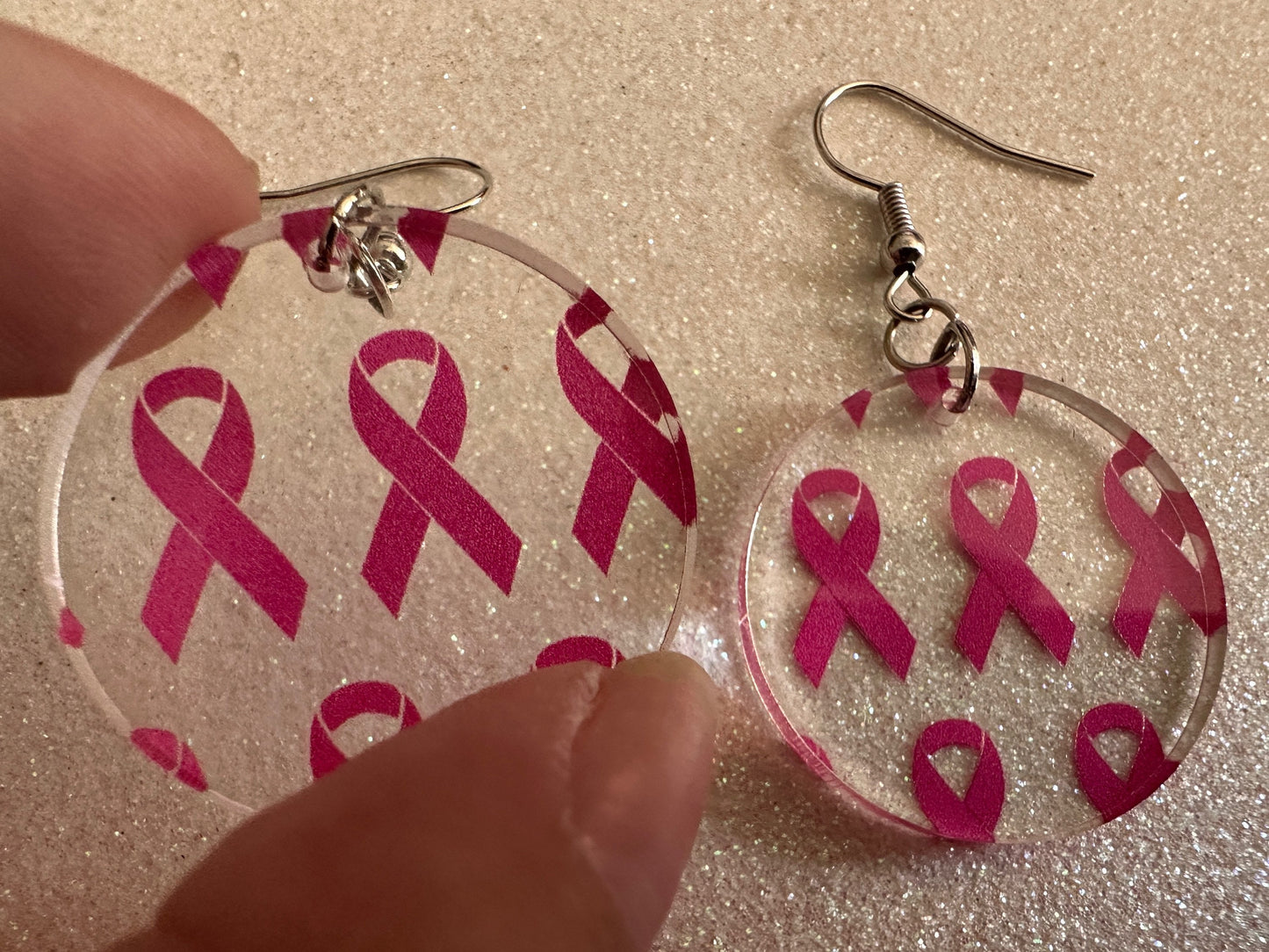 Pink Ribbon Earrings: Laser Cut Acrylic Awareness Ribbons, Activism, Good Cause, Breast Cancer, October, Boobs, Best Gifts for Her/Him/Them