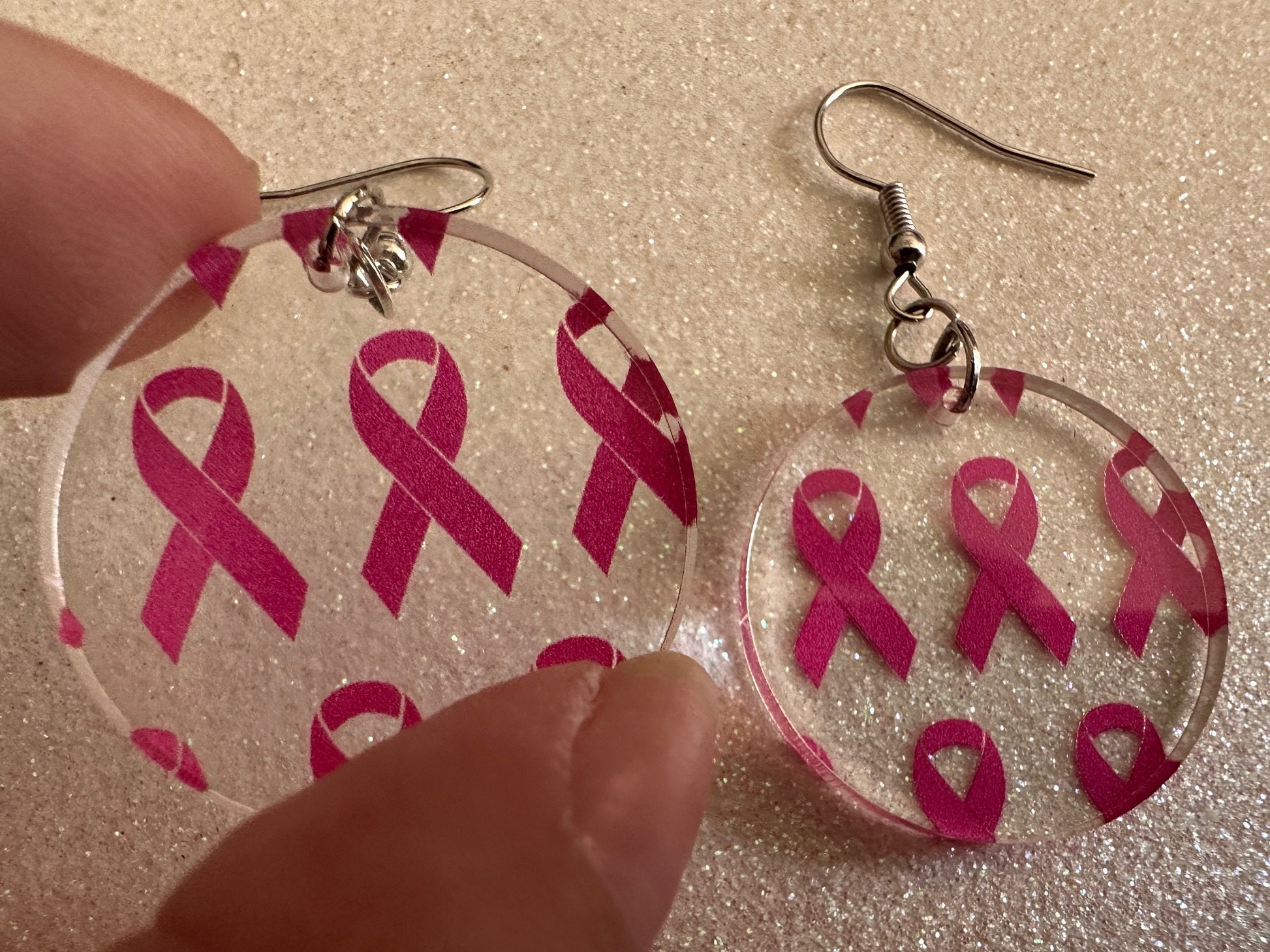 Pink Ribbon Earrings: Laser Cut Acrylic Awareness Ribbons, Activism, Good Cause, Breast Cancer, October, Boobs, Best Gifts for Her/Him/Them