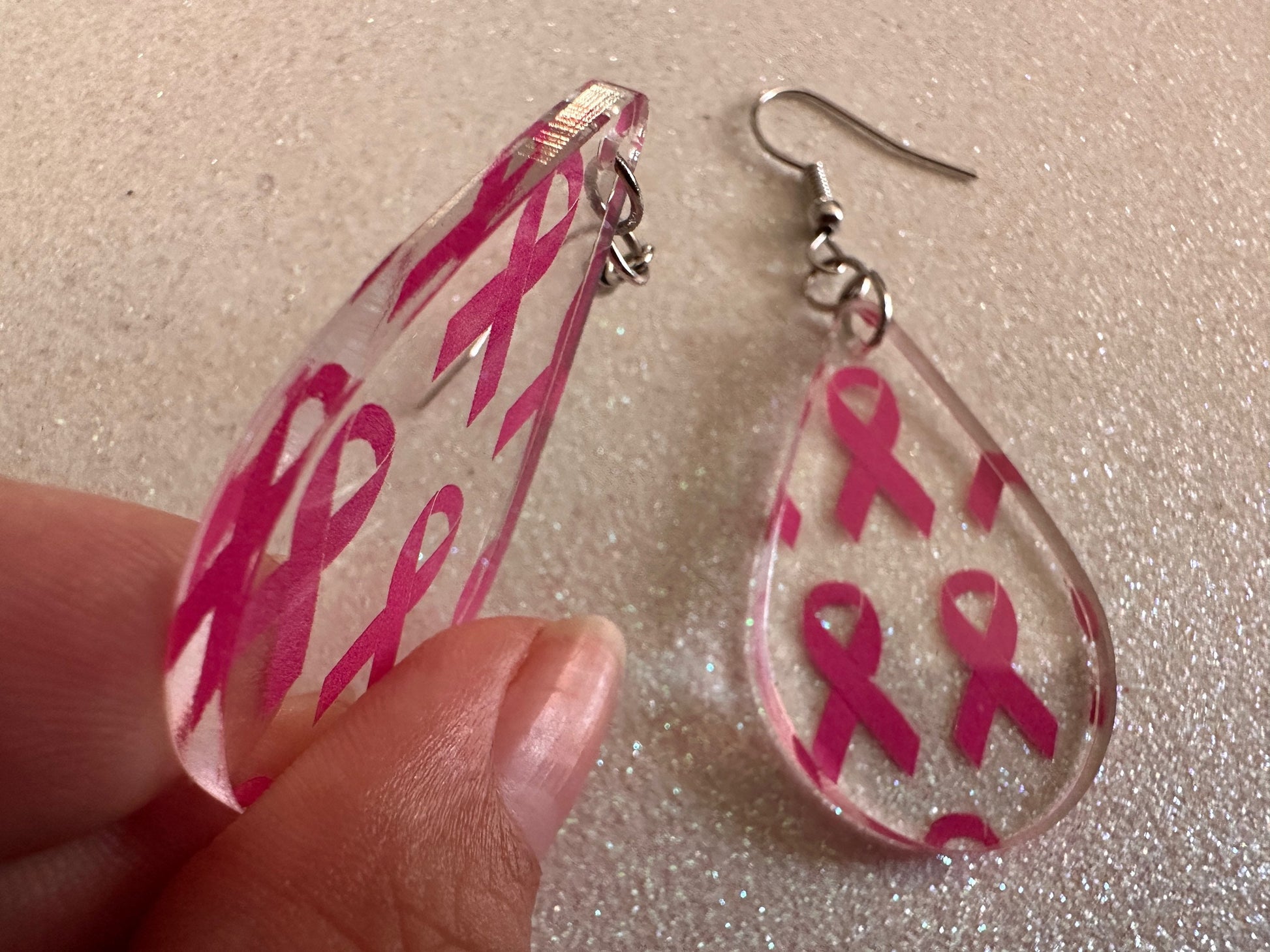 Pink Ribbon Earrings: Laser Cut Acrylic Awareness Ribbons, Activism, Good Cause, Breast Cancer, October, Boobs, Best Gifts for Her/Him/Them