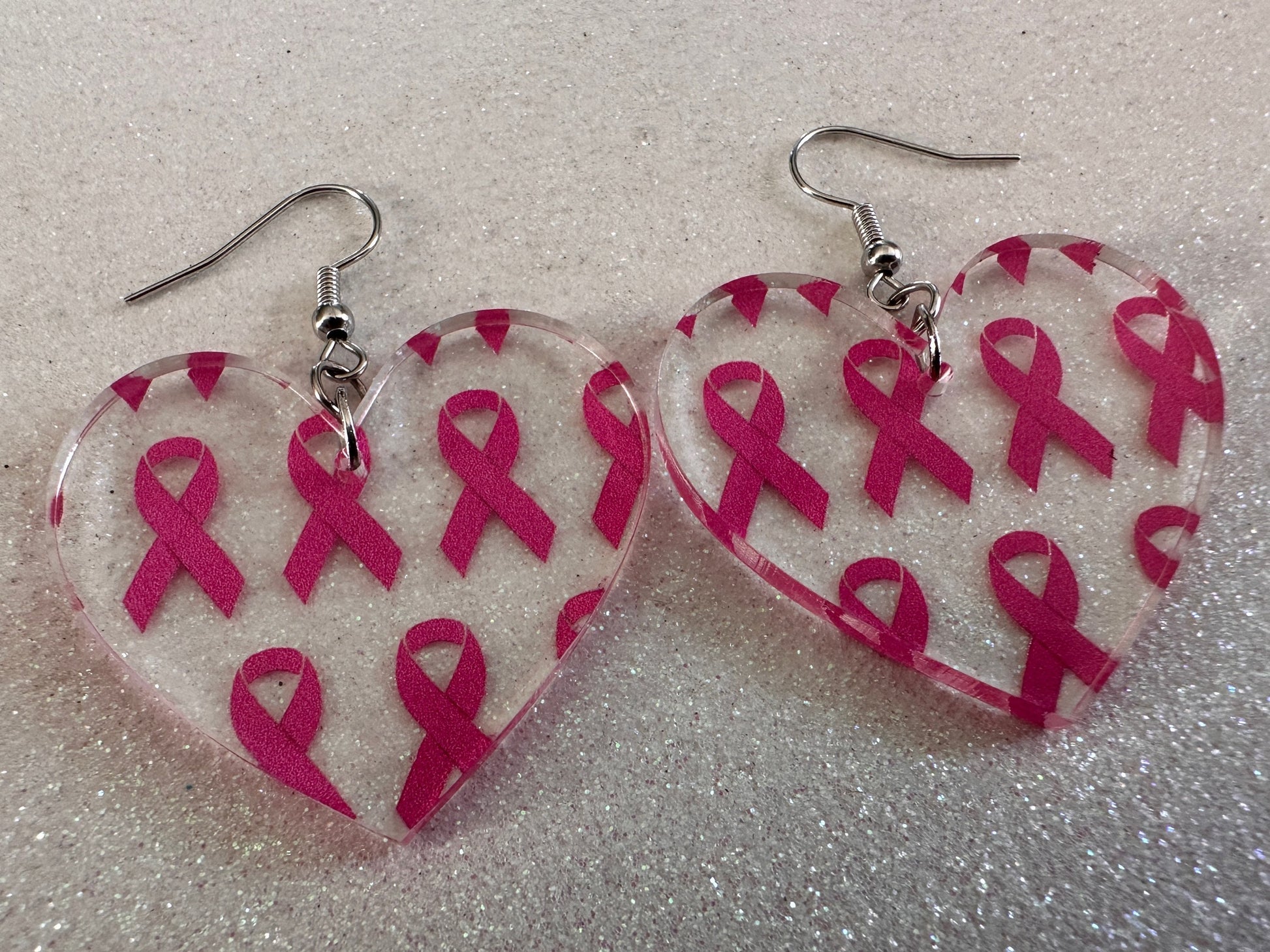 Pink Ribbon Earrings: Laser Cut Acrylic Awareness Ribbons, Activism, Good Cause, Breast Cancer, October, Boobs, Best Gifts for Her/Him/Them