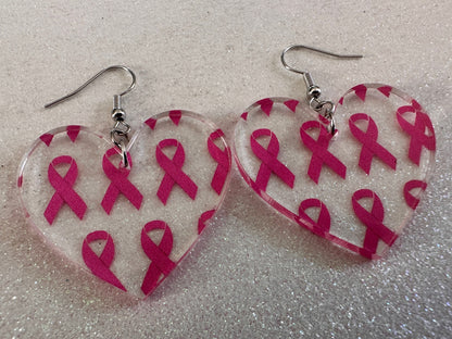 Pink Ribbon Earrings: Laser Cut Acrylic Awareness Ribbons, Activism, Good Cause, Breast Cancer, October, Boobs, Best Gifts for Her/Him/Them