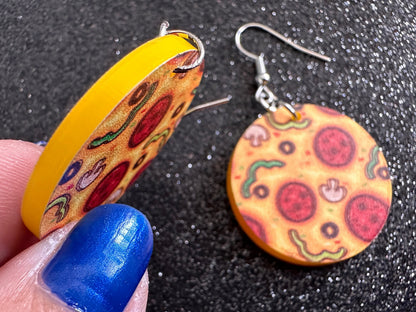 Pizza Earrings: Laser Cut Acrylic Pizzas, Fast Food, Party, Junk Food Earrings, Comfort Food Earrings, Pepperoni, Gifts for Her/Him/Them