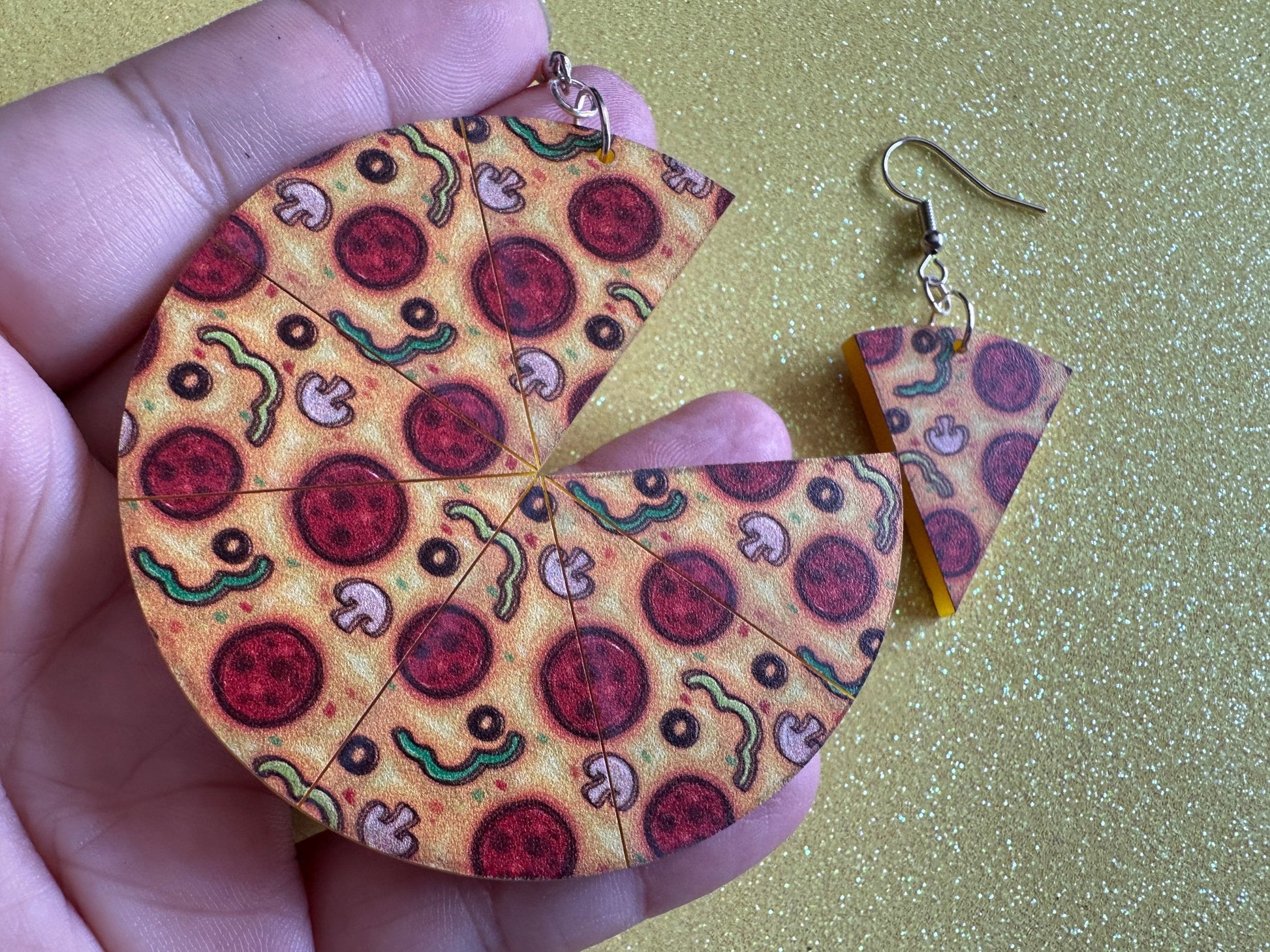 Pizza Earrings: Laser Cut Acrylic Pizzas, Fast Food, Party, Junk Food Earrings, Comfort Food Earrings, Pepperoni, Gifts for Her/Him/Them