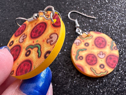 Pizza Earrings: Laser Cut Acrylic Pizzas, Fast Food, Party, Junk Food Earrings, Comfort Food Earrings, Pepperoni, Gifts for Her/Him/Them