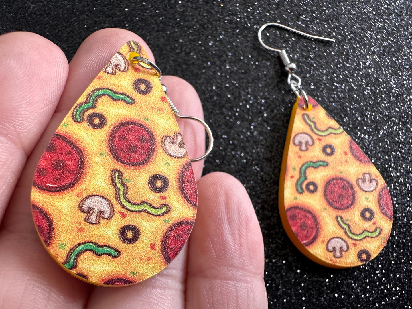Pizza Earrings: Laser Cut Acrylic Pizzas, Fast Food, Party, Junk Food Earrings, Comfort Food Earrings, Pepperoni, Gifts for Her/Him/Them