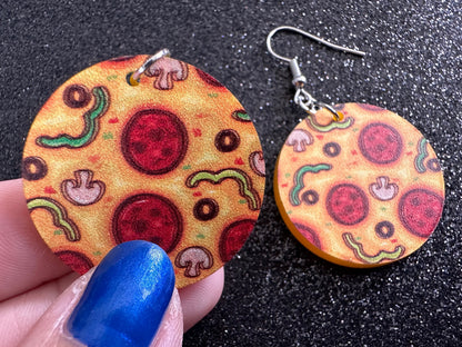 Pizza Earrings: Laser Cut Acrylic Pizzas, Fast Food, Party, Junk Food Earrings, Comfort Food Earrings, Pepperoni, Gifts for Her/Him/Them