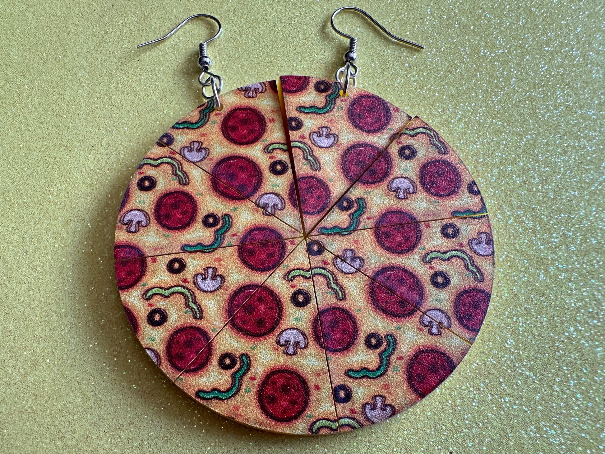 Pizza Earrings: Laser Cut Acrylic Pizzas, Fast Food, Party, Junk Food Earrings, Comfort Food Earrings, Pepperoni, Gifts for Her/Him/Them