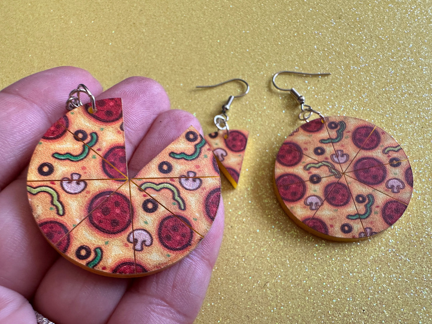 Pizza Earrings: Laser Cut Acrylic Pizzas, Fast Food, Party, Junk Food Earrings, Comfort Food Earrings, Pepperoni, Gifts for Her/Him/Them