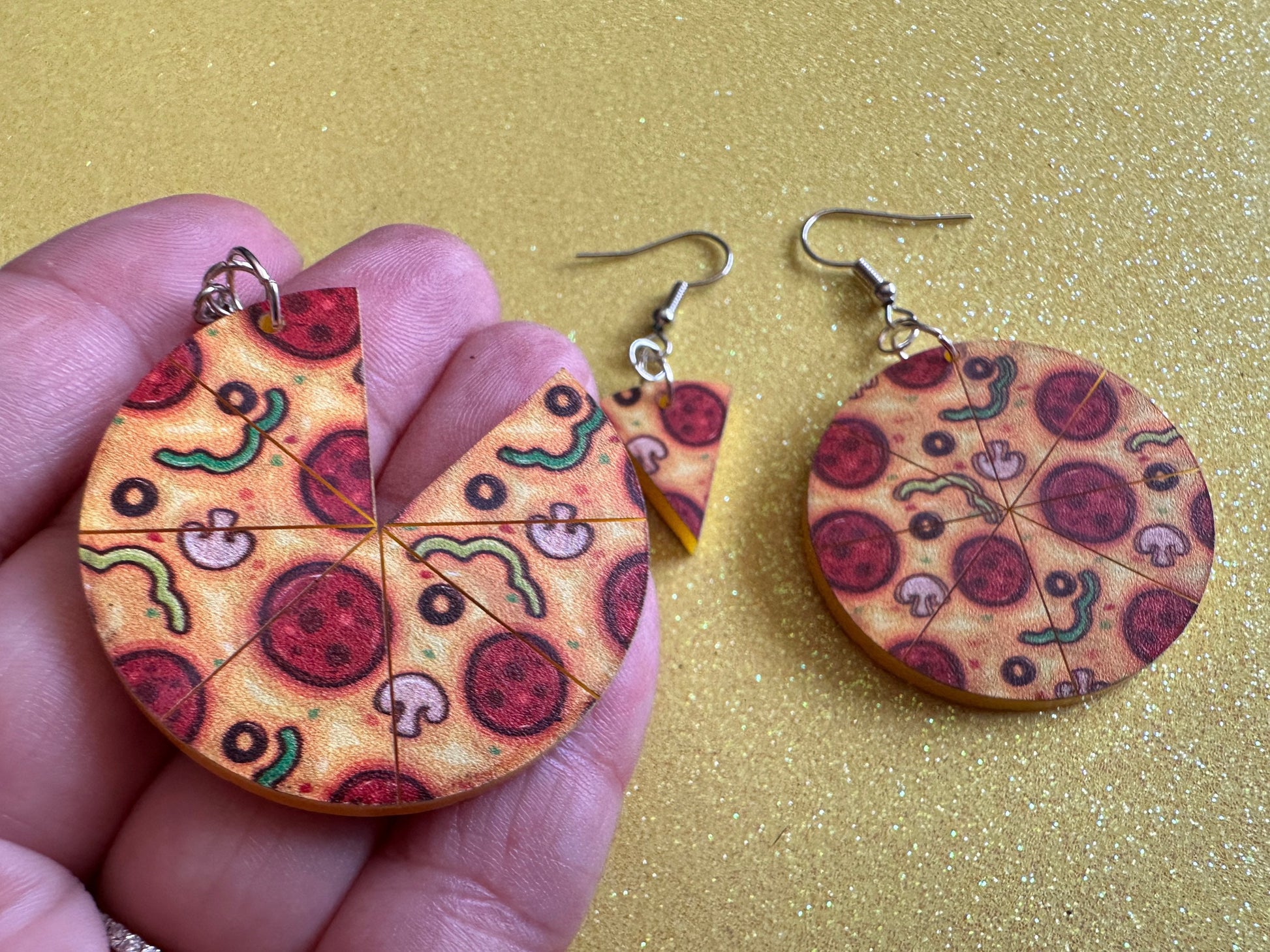 Pizza Earrings: Laser Cut Acrylic Pizzas, Fast Food, Party, Junk Food Earrings, Comfort Food Earrings, Pepperoni, Gifts for Her/Him/Them