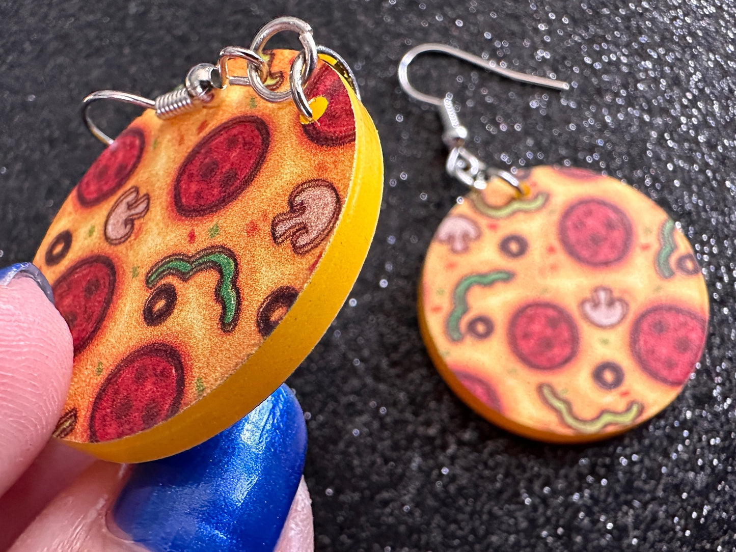 Pizza Earrings: Laser Cut Acrylic Pizzas, Fast Food, Party, Junk Food Earrings, Comfort Food Earrings, Pepperoni, Gifts for Her/Him/Them
