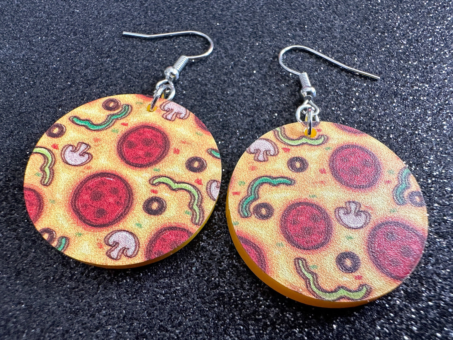 Pizza Earrings: Laser Cut Acrylic Pizzas, Fast Food, Party, Junk Food Earrings, Comfort Food Earrings, Pepperoni, Gifts for Her/Him/Them