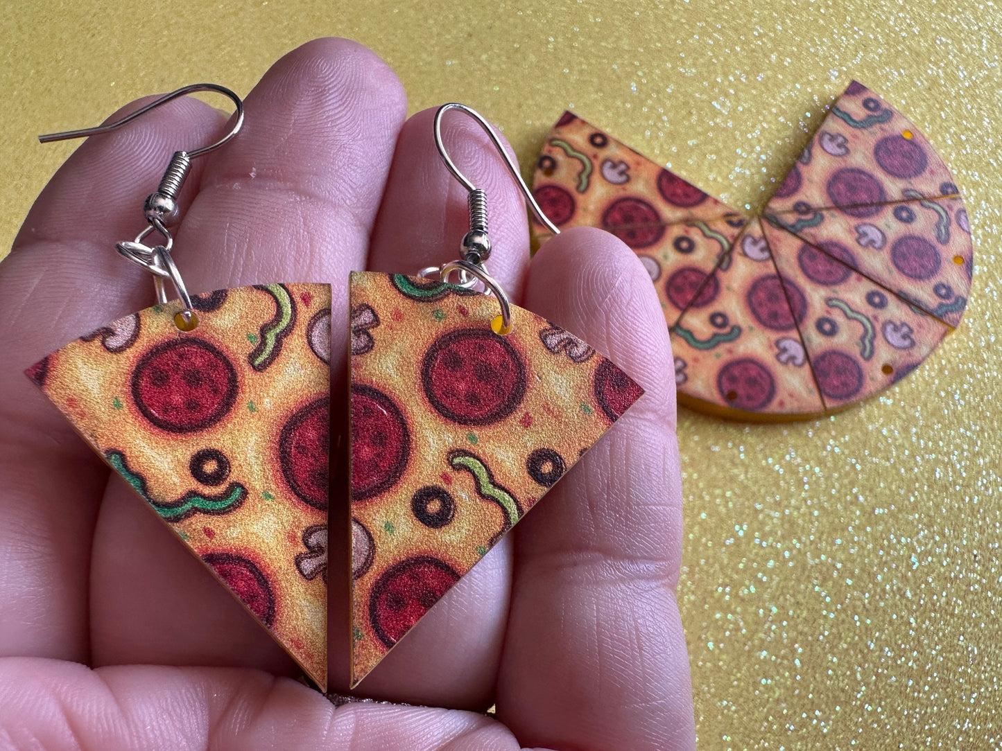 Pizza Slice Earrings: Laser Cut Acrylic, Fast Food, Party, Junk Food Earrings, Comfort Food Earrings, Pepperoni, Best Gifts for Her/Him/Them