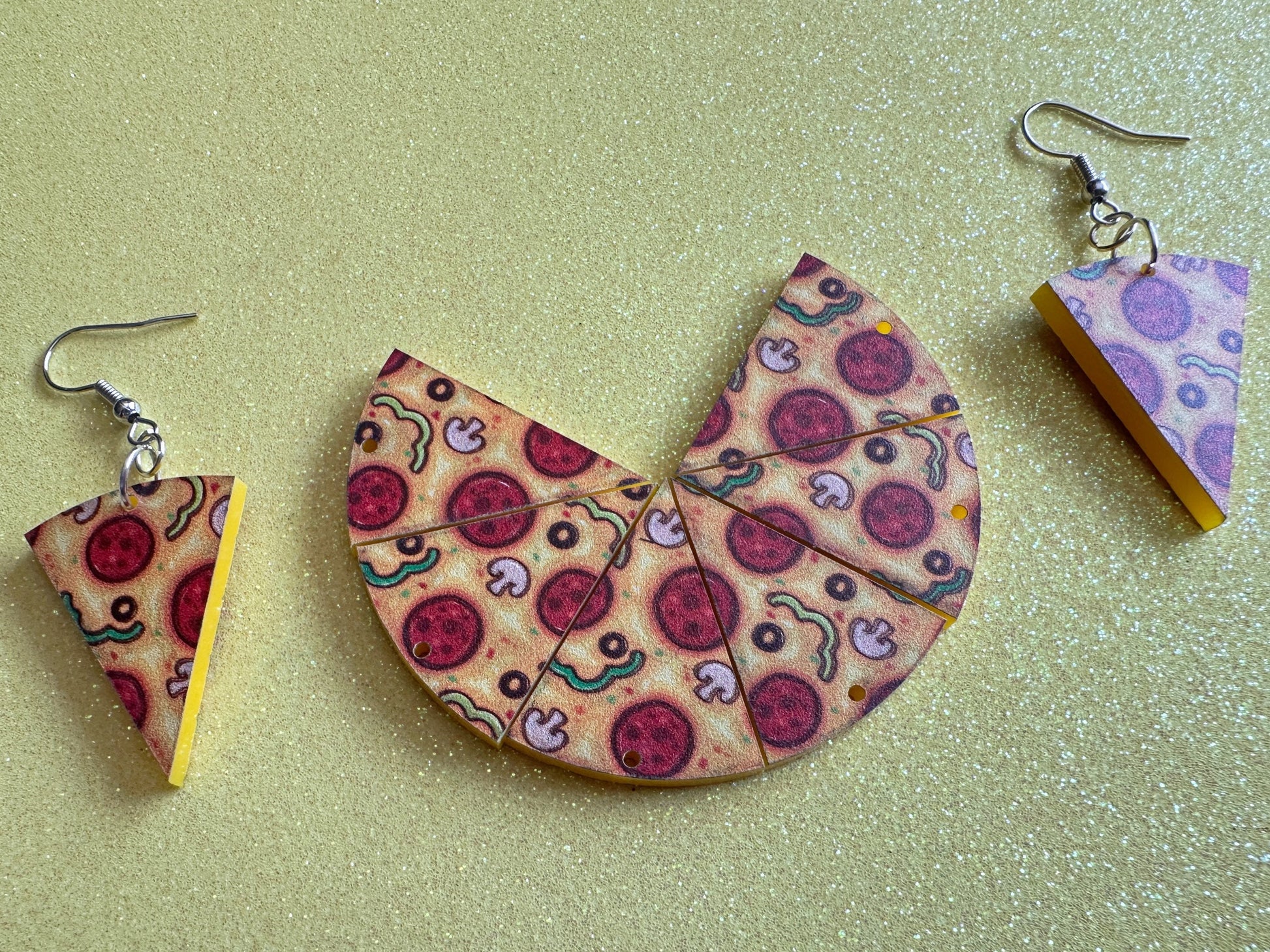 Pizza Slice Earrings: Laser Cut Acrylic, Fast Food, Party, Junk Food Earrings, Comfort Food Earrings, Pepperoni, Best Gifts for Her/Him/Them