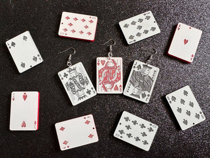 Playing Card Earrings: Laser Cut Acrylic Playing Cards, Hearts, Spades, Diamonds, Clubs, Game Night, Poker, Best Gifts for Her/Him/Them