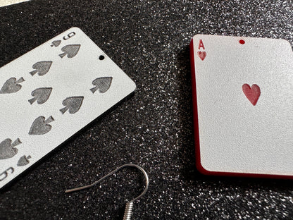 Playing Card Earrings: Laser Cut Acrylic Playing Cards, Hearts, Spades, Diamonds, Clubs, Game Night, Poker, Best Gifts for Her/Him/Them