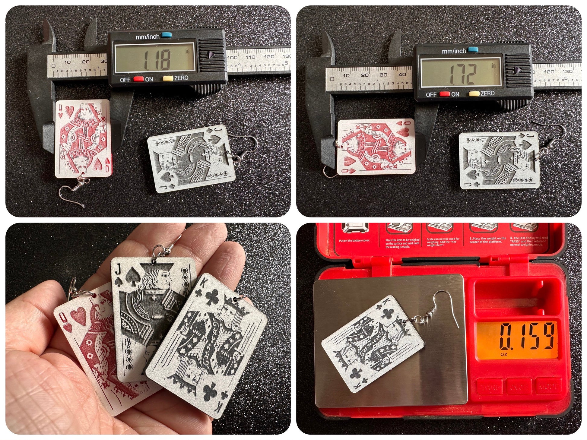 Playing Card Earrings: Laser Cut Acrylic Playing Cards, Hearts, Spades, Diamonds, Clubs, Game Night, Poker, Best Gifts for Her/Him/Them