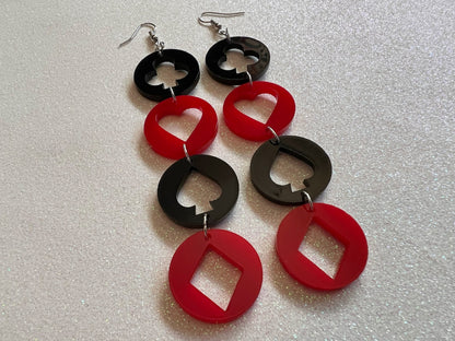 Playing Card Suit Earrings: Laser Cut Acrylic Heart, Diamond, Spades, Clubs, Game Night, Gamble, Poker, Casino, Best Gifts for Her/Him/Them