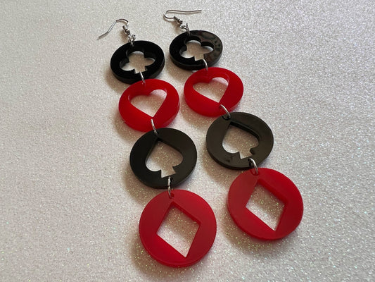Playing Card Suit Earrings: Laser Cut Acrylic Heart, Diamond, Spades, Clubs, Game Night, Gamble, Poker, Casino, Best Gifts for Her/Him/Them