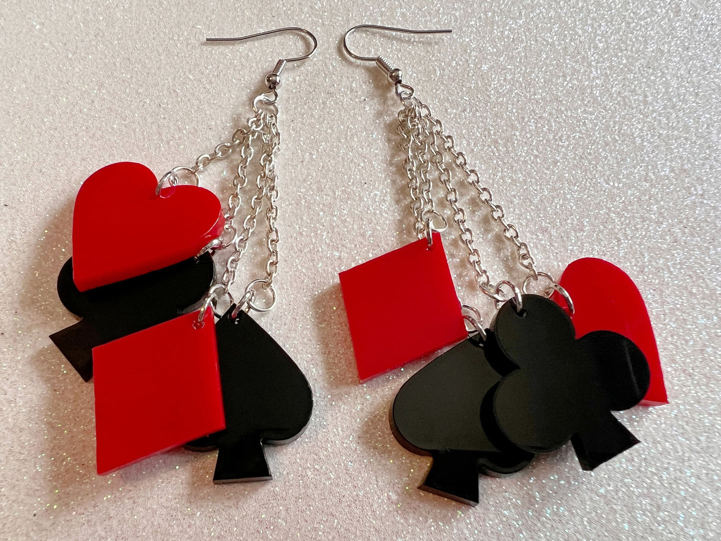 Playing Card Suit Earrings: Laser Cut Acrylic Heart, Diamond, Spades, Clubs, Game Night, Gamble, Poker, Casino, Best Gifts for Her/Him/Them