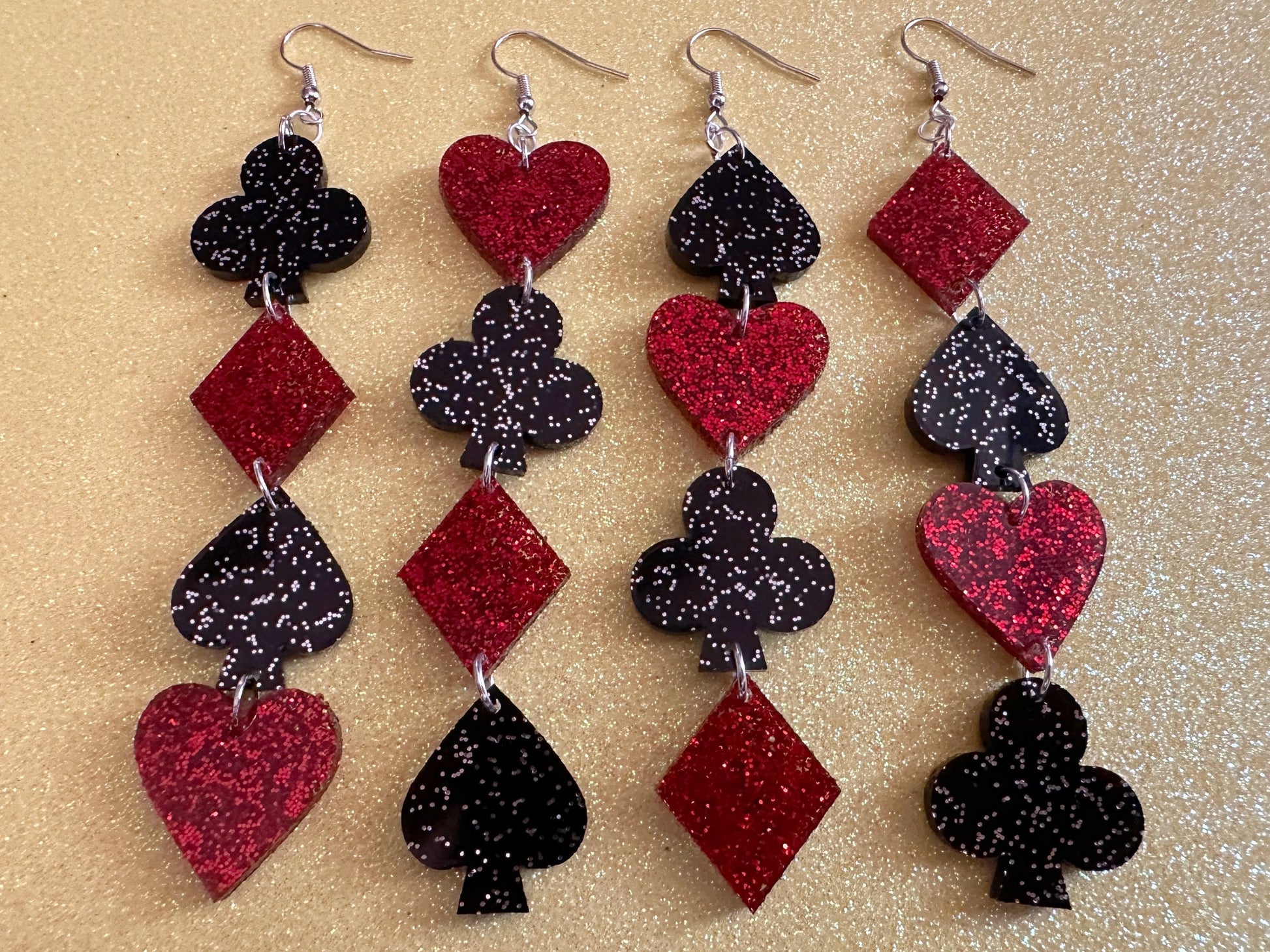 Playing Card Suit Earrings: Laser Cut Acrylic Heart, Diamond, Spades, Clubs, Game Night, Gamble, Poker, Casino, Best Gifts for Her/Him/Them