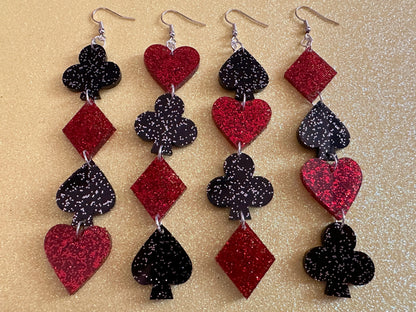 Playing Card Suit Earrings: Laser Cut Acrylic Heart, Diamond, Spades, Clubs, Game Night, Gamble, Poker, Casino, Best Gifts for Her/Him/Them