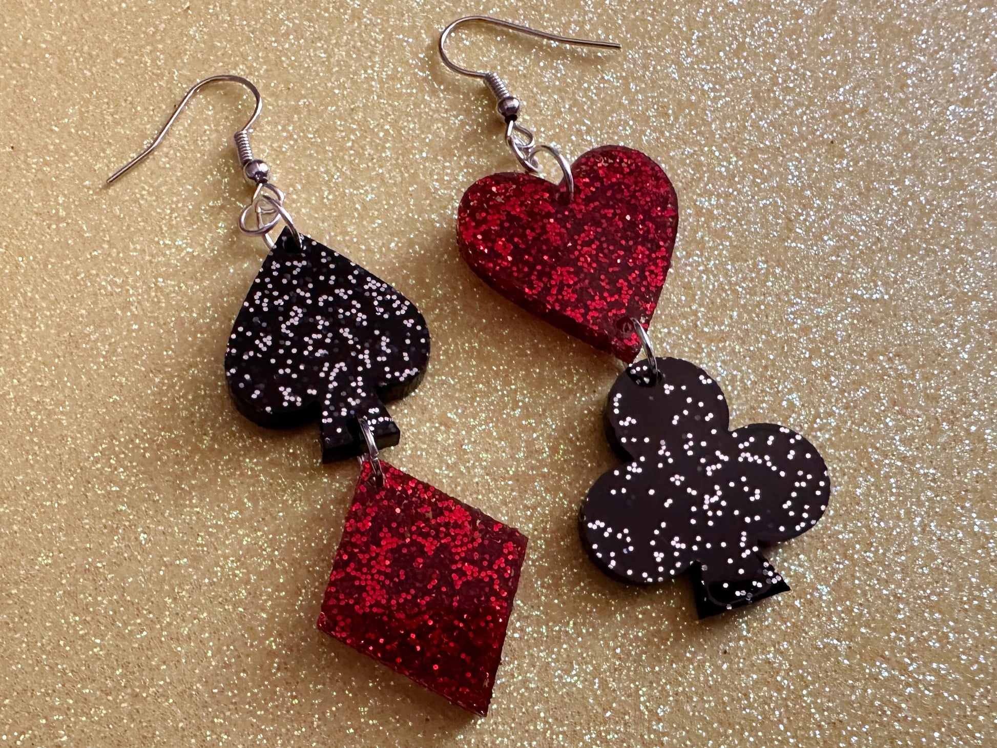 Playing Card Suit Earrings: Laser Cut Acrylic Heart, Diamond, Spades, Clubs, Game Night, Gamble, Poker, Casino, Best Gifts for Her/Him/Them