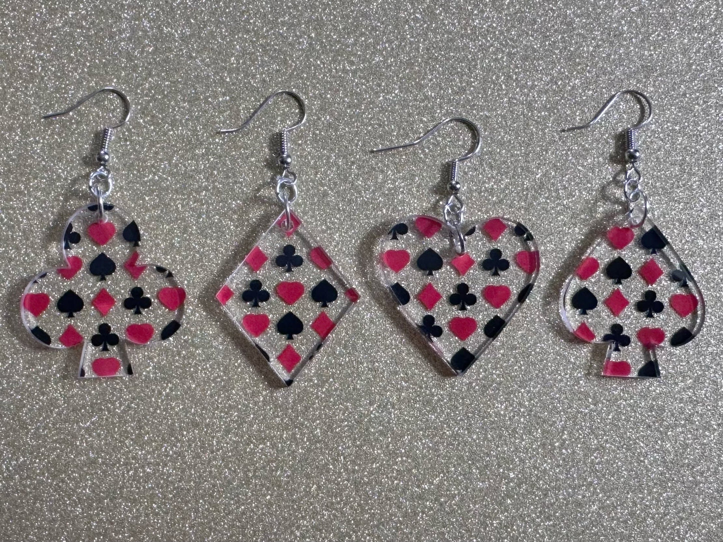 Playing Card Suit Earrings: Laser Cut Acrylic Heart, Diamond, Spades, Clubs, Game Night, Gamble, Poker, Casino, Best Gifts for Her/Him/Them