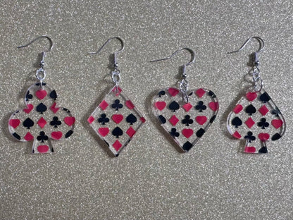 Playing Card Suit Earrings: Laser Cut Acrylic Heart, Diamond, Spades, Clubs, Game Night, Gamble, Poker, Casino, Best Gifts for Her/Him/Them