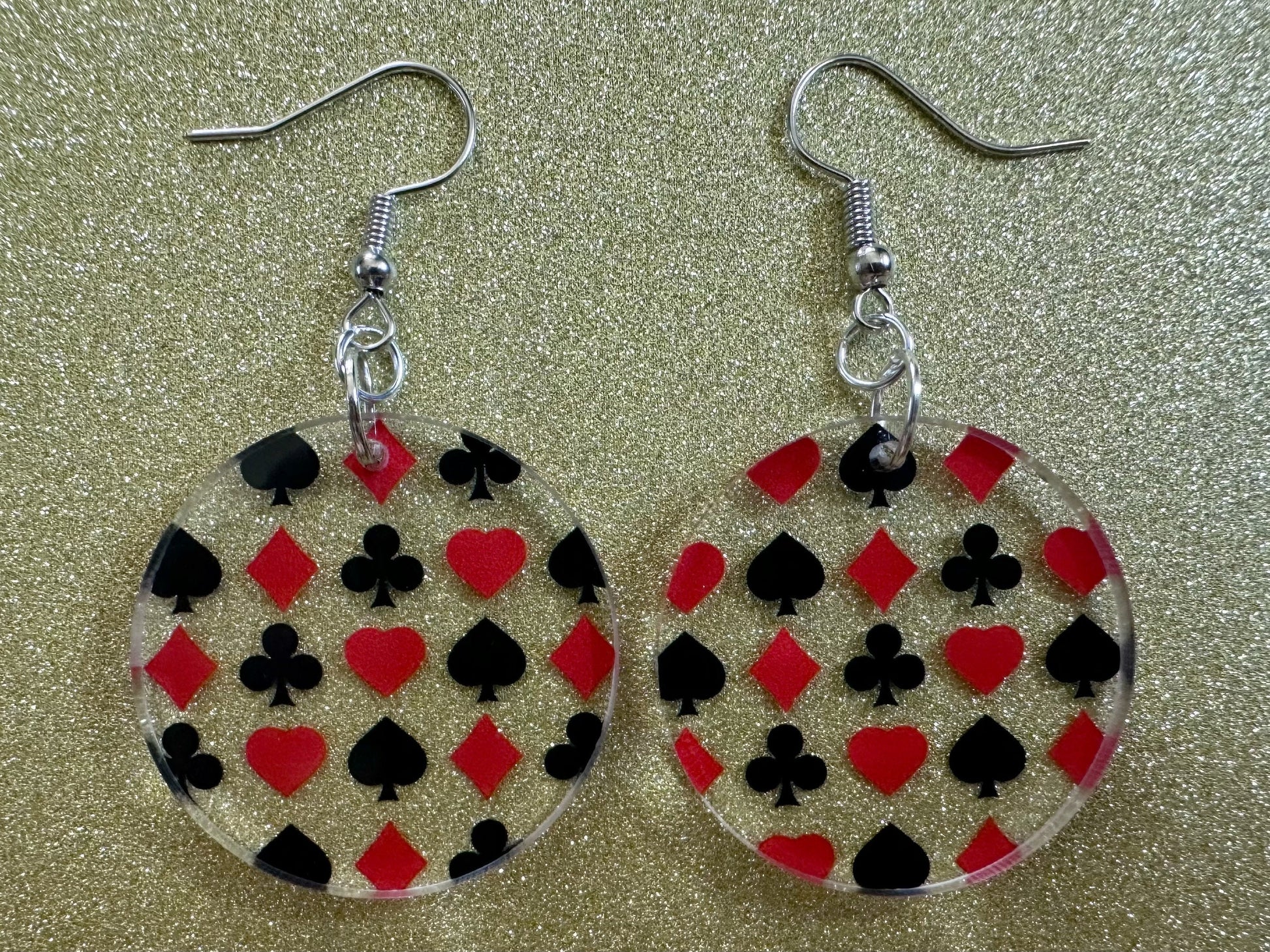 Playing Card Suit Earrings: Laser Cut Acrylic Heart, Diamond, Spades, Clubs, Game Night, Gamble, Poker, Casino, Best Gifts for Her/Him/Them