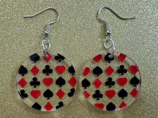 Playing Card Suit Earrings: Laser Cut Acrylic Heart, Diamond, Spades, Clubs, Game Night, Gamble, Poker, Casino, Best Gifts for Her/Him/Them