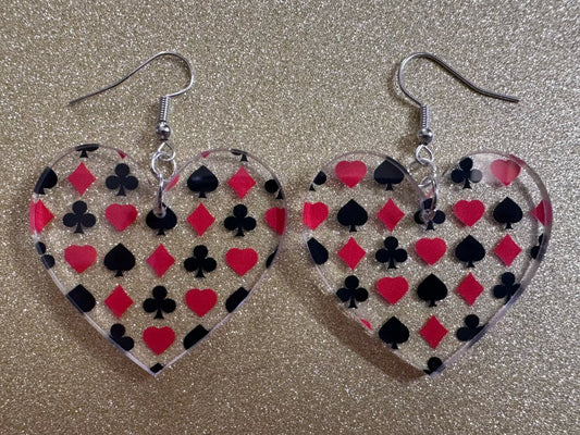 Playing Card Suit Earrings: Laser Cut Acrylic Heart, Diamond, Spades, Clubs, Game Night, Gamble, Poker, Casino, Best Gifts for Her/Him/Them