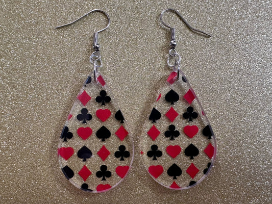 Playing Card Suit Earrings: Laser Cut Acrylic Heart, Diamond, Spades, Clubs, Game Night, Gamble, Poker, Casino, Best Gifts for Her/Him/Them