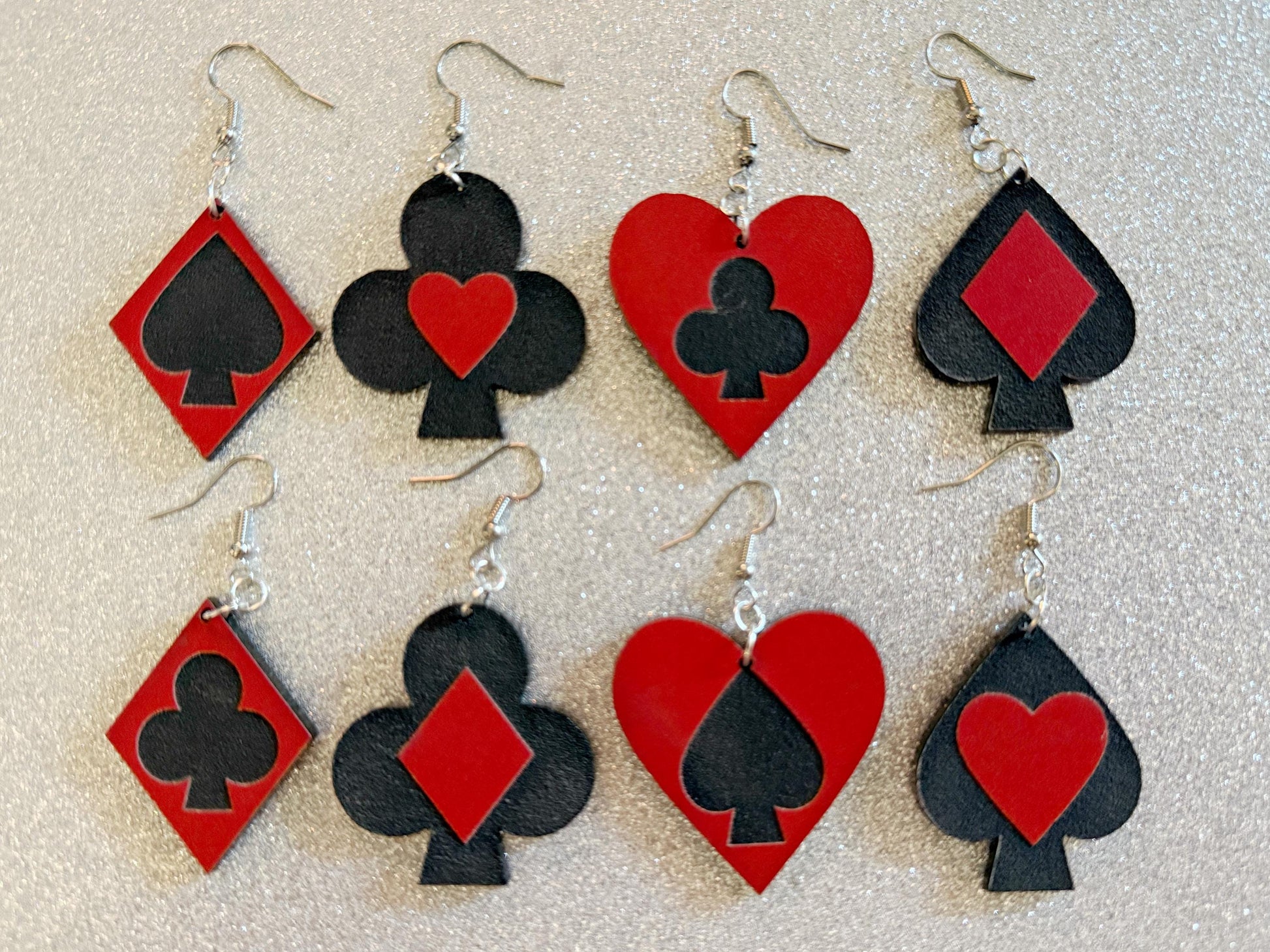 Playing Card Suit Earrings: Laser Cut Acrylic Heart, Diamond, Spades, Clubs, Game Night, Gamble, Poker, Casino, Best Gifts for Her/Him/Them