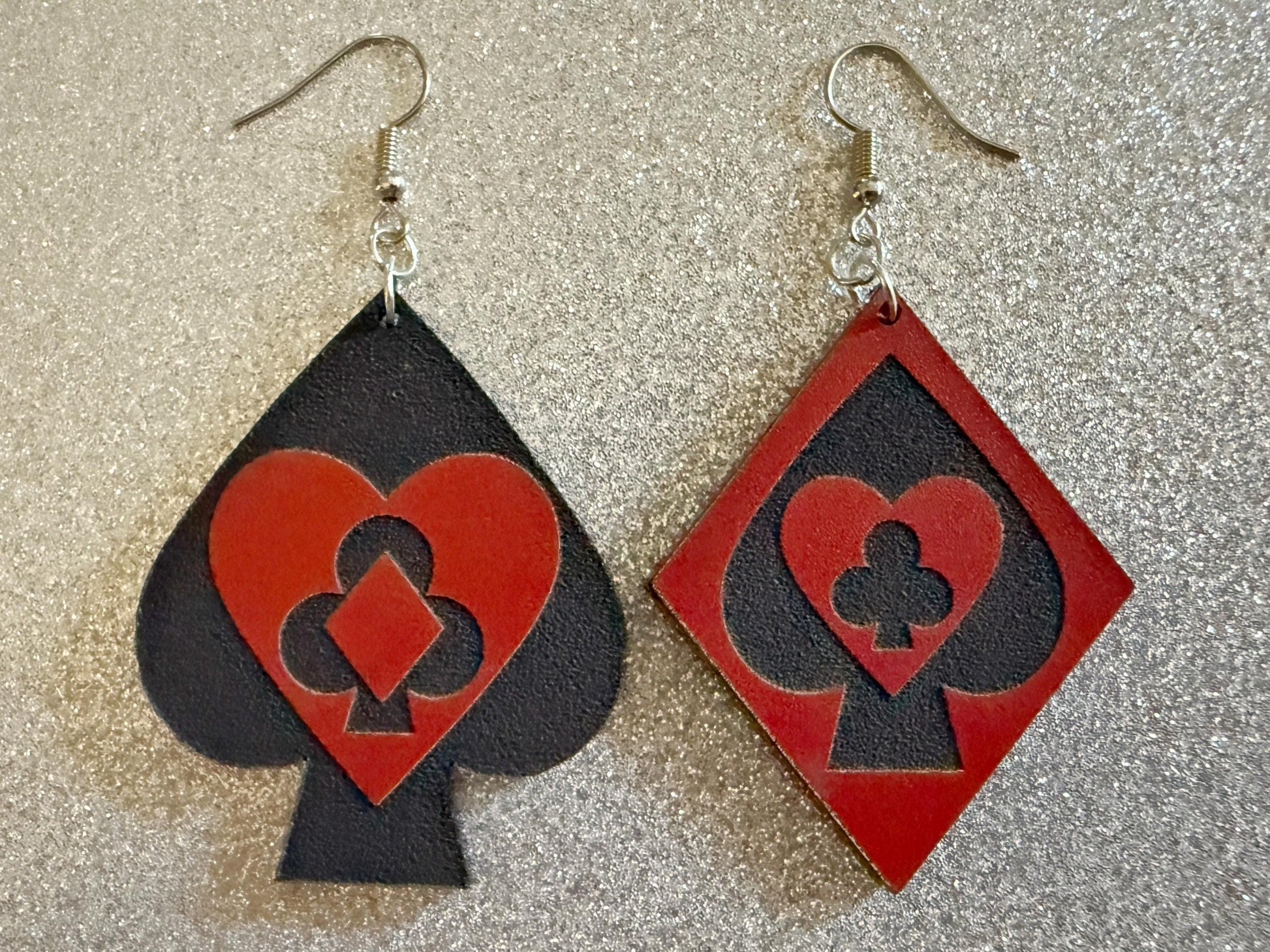 Playing Card Suit Earrings: Laser Cut Acrylic Heart, Diamond, Spades, Clubs, Game Night, Gamble, Poker, Casino, Best Gifts for Her/Him/Them