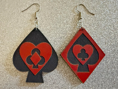 Playing Card Suit Earrings: Laser Cut Acrylic Heart, Diamond, Spades, Clubs, Game Night, Gamble, Poker, Casino, Best Gifts for Her/Him/Them