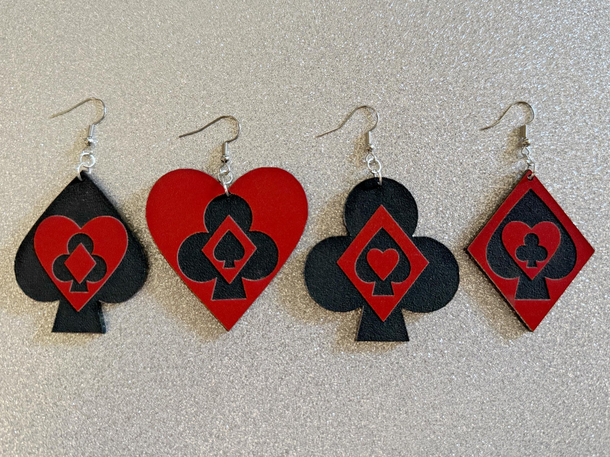 Playing Card Suit Earrings: Laser Cut Acrylic Heart, Diamond, Spades, Clubs, Game Night, Gamble, Poker, Casino, Best Gifts for Her/Him/Them