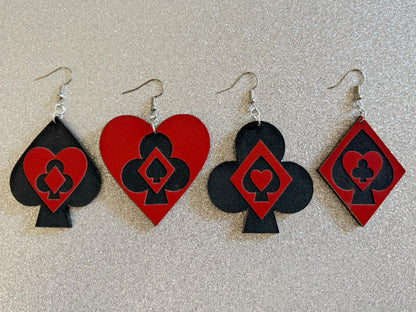 Playing Card Suit Earrings: Laser Cut Acrylic Heart, Diamond, Spades, Clubs, Game Night, Gamble, Poker, Casino, Best Gifts for Her/Him/Them