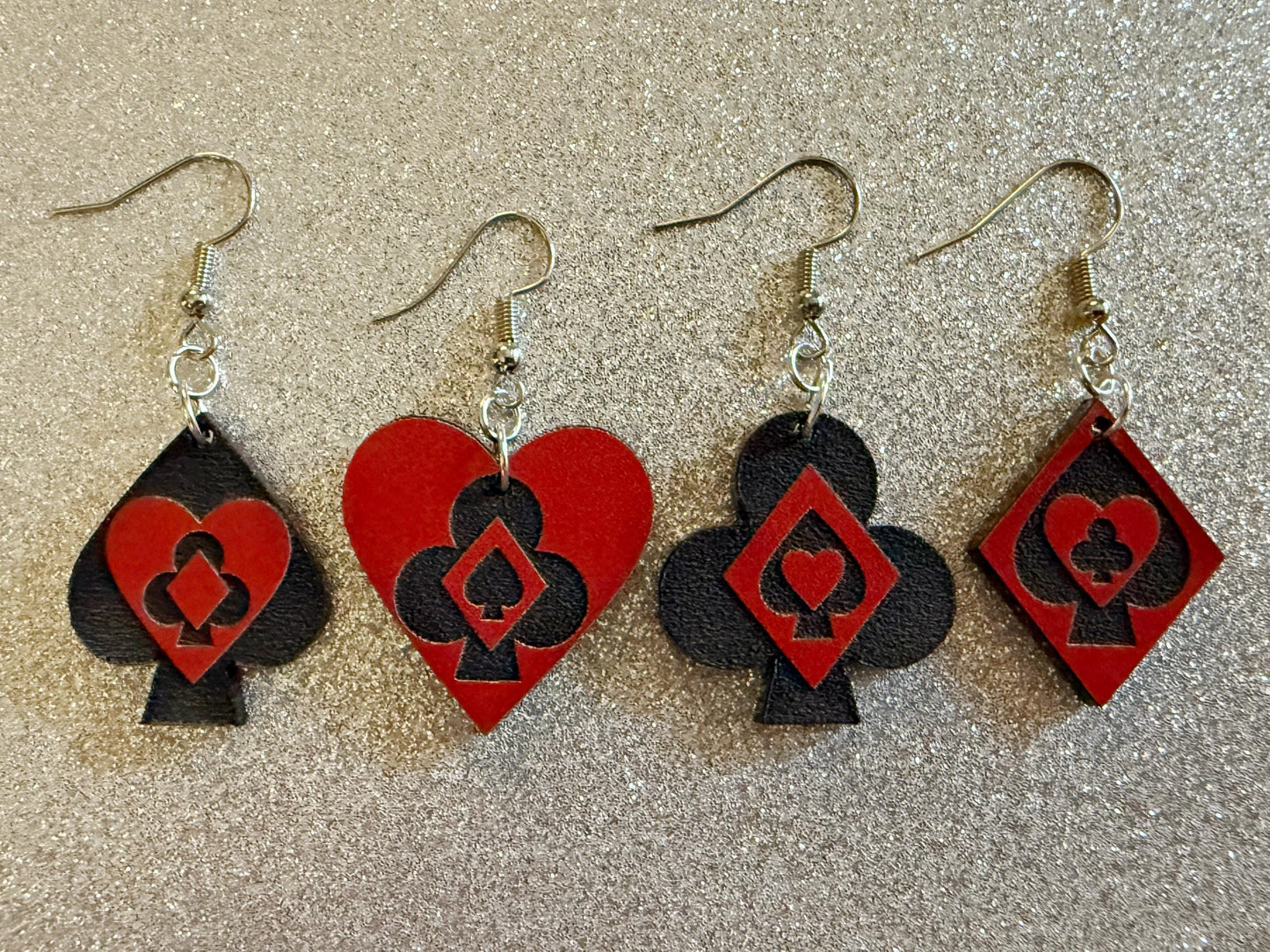 Playing Card Suit Earrings: Laser Cut Acrylic Heart, Diamond, Spades, Clubs, Game Night, Gamble, Poker, Casino, Best Gifts for Her/Him/Them