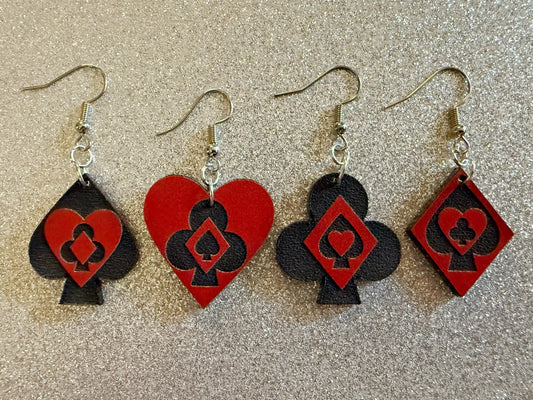 Playing Card Suit Earrings: Laser Cut Acrylic Heart, Diamond, Spades, Clubs, Game Night, Gamble, Poker, Casino, Best Gifts for Her/Him/Them