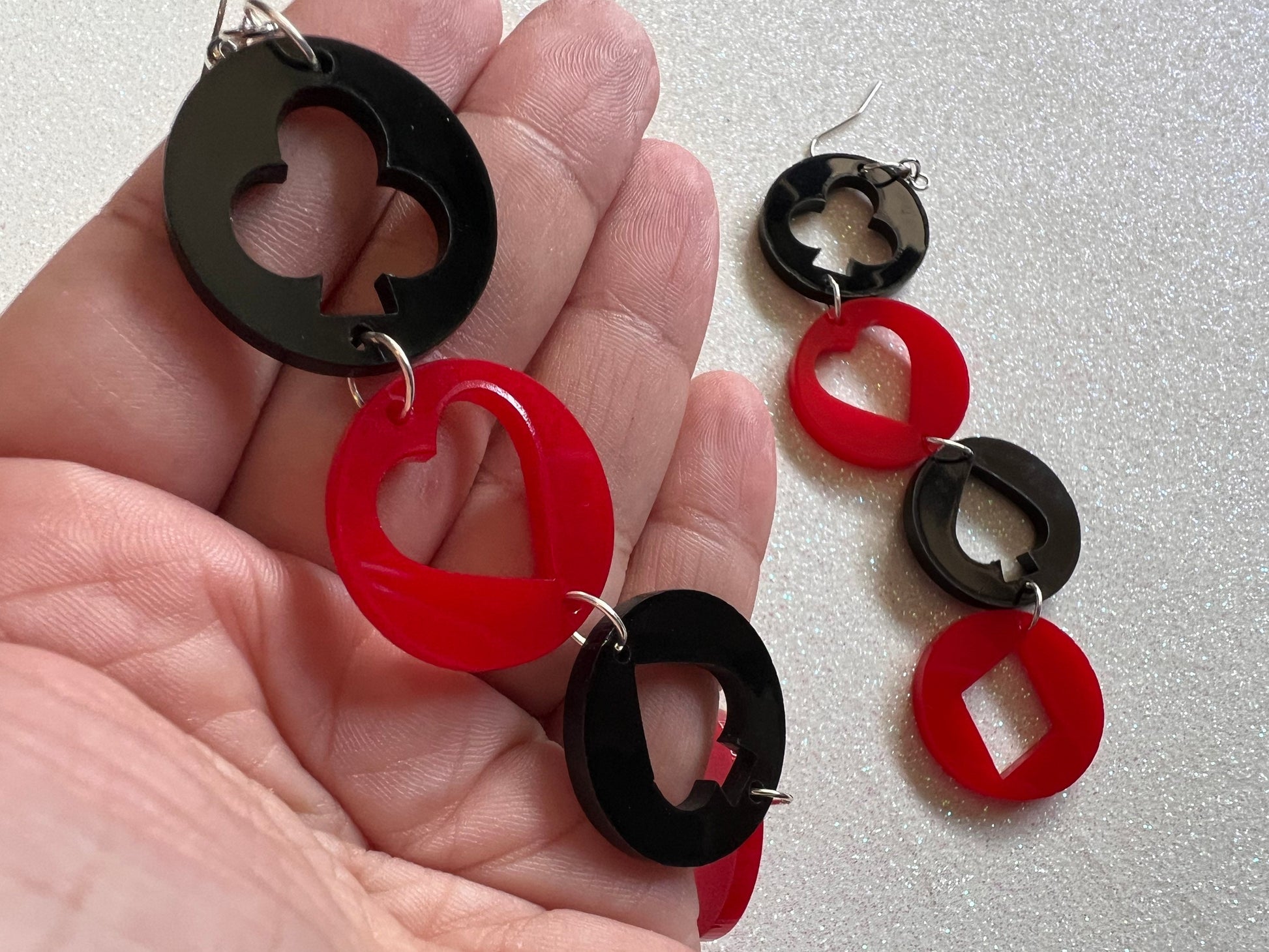 Playing Card Suit Earrings: Laser Cut Acrylic Heart, Diamond, Spades, Clubs, Game Night, Gamble, Poker, Casino, Best Gifts for Her/Him/Them
