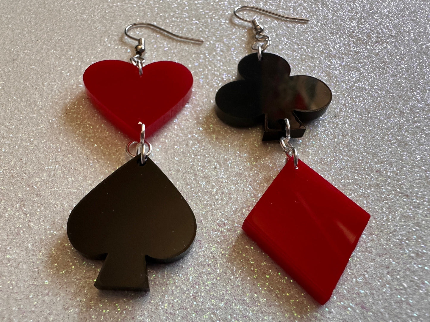 Playing Card Suit Earrings: Laser Cut Acrylic Heart, Diamond, Spades, Clubs, Game Night, Gamble, Poker, Casino, Best Gifts for Her/Him/Them