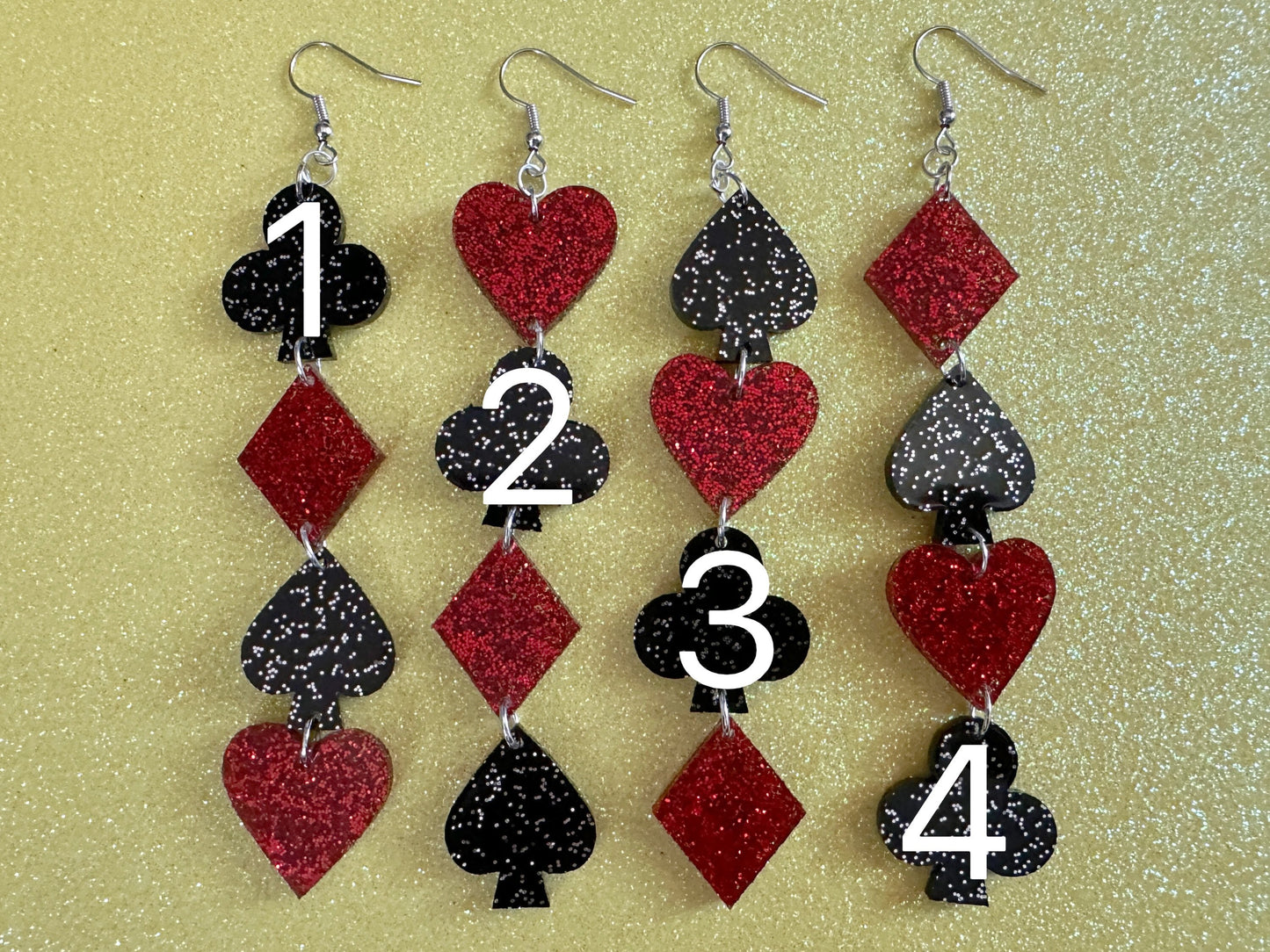 Playing Card Suit Earrings: Laser Cut Acrylic Heart, Diamond, Spades, Clubs, Game Night, Gamble, Poker, Casino, Best Gifts for Her/Him/Them
