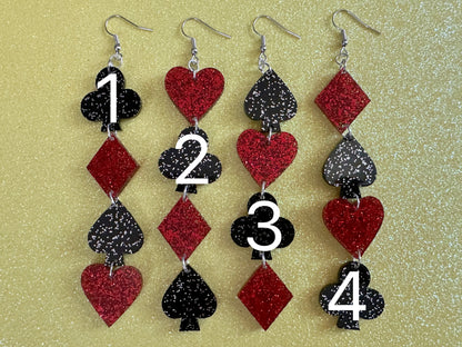 Playing Card Suit Earrings: Laser Cut Acrylic Heart, Diamond, Spades, Clubs, Game Night, Gamble, Poker, Casino, Best Gifts for Her/Him/Them