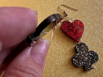 Playing Card Suit Earrings: Laser Cut Acrylic Heart, Diamond, Spades, Clubs, Game Night, Gamble, Poker, Casino, Best Gifts for Her/Him/Them