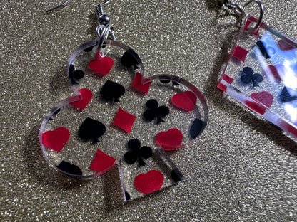 Playing Card Suit Earrings: Laser Cut Acrylic Heart, Diamond, Spades, Clubs, Game Night, Gamble, Poker, Casino, Best Gifts for Her/Him/Them